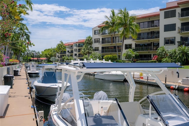 view of dock with a water view