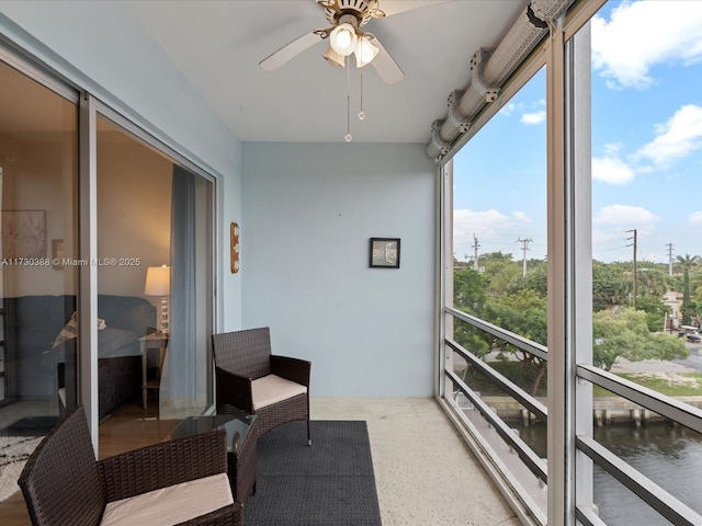 balcony with ceiling fan