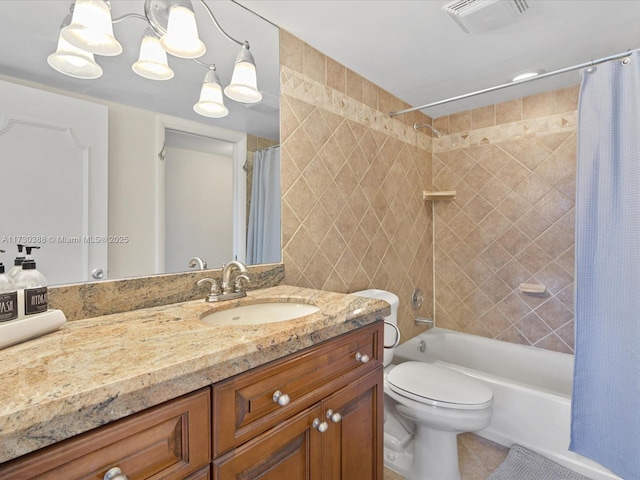 full bathroom with vanity, toilet, and shower / bath combo