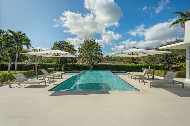 view of swimming pool featuring a patio