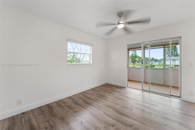 spare room featuring light hardwood / wood-style floors and ceiling fan