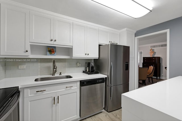 kitchen with white cabinetry, sink, decorative backsplash, and appliances with stainless steel finishes