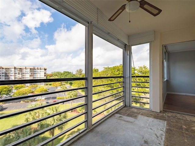 balcony with ceiling fan