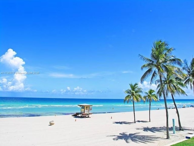 view of water feature with a view of the beach