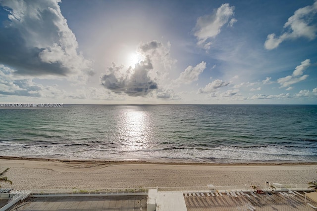 property view of water featuring a beach view