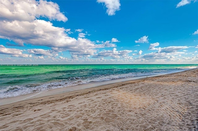 property view of water featuring a beach view