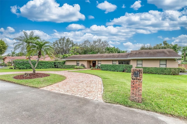 ranch-style house with a front lawn