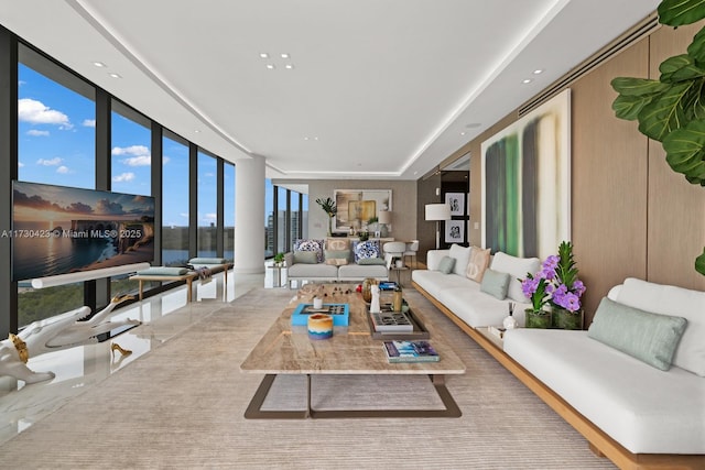 living room with expansive windows