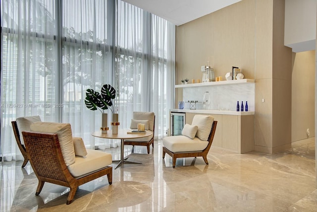 sitting room with expansive windows