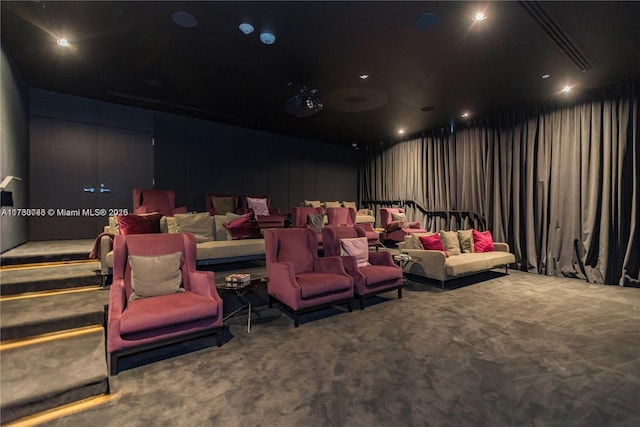 home theater room with carpet floors