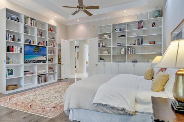 bedroom featuring ceiling fan and light wood-type flooring