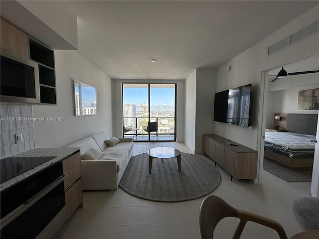 living room with expansive windows