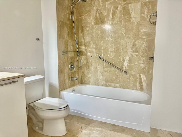 full bathroom with vanity, toilet, and tiled shower / bath combo