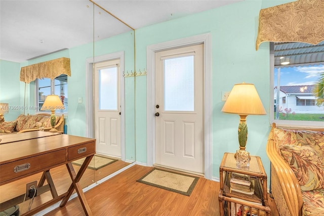 entryway with hardwood / wood-style flooring