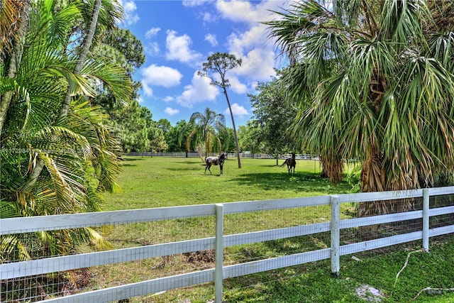 exterior space with a yard and a rural view