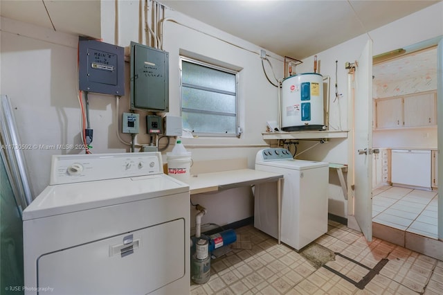 washroom with separate washer and dryer and electric water heater