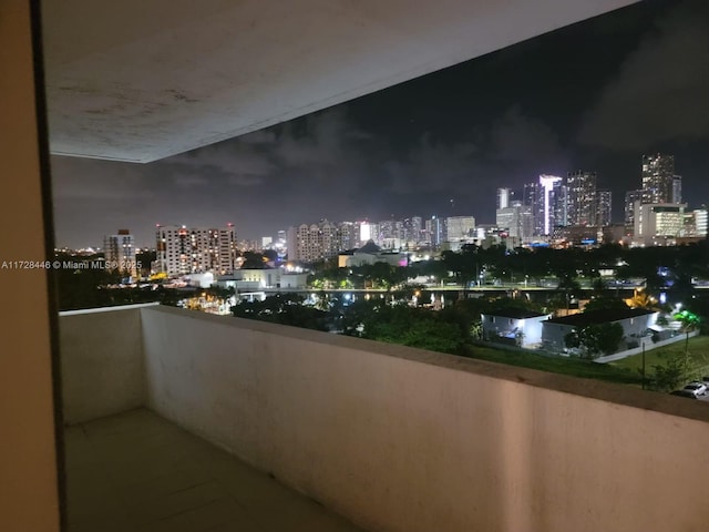 view of balcony at night