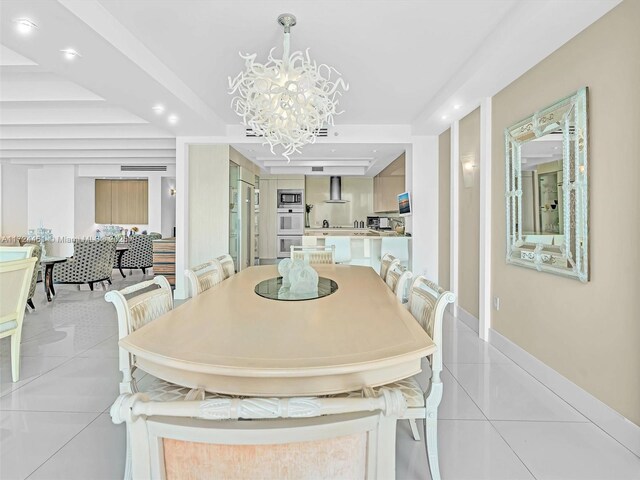 3201 NE 183rd St Unit 1207, Aventura, FL 33160 - dining room featuring light tile patterned floors, a chandelier, and recessed lighting