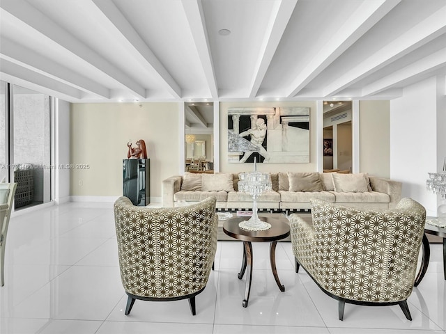 living room featuring light tile patterned floors