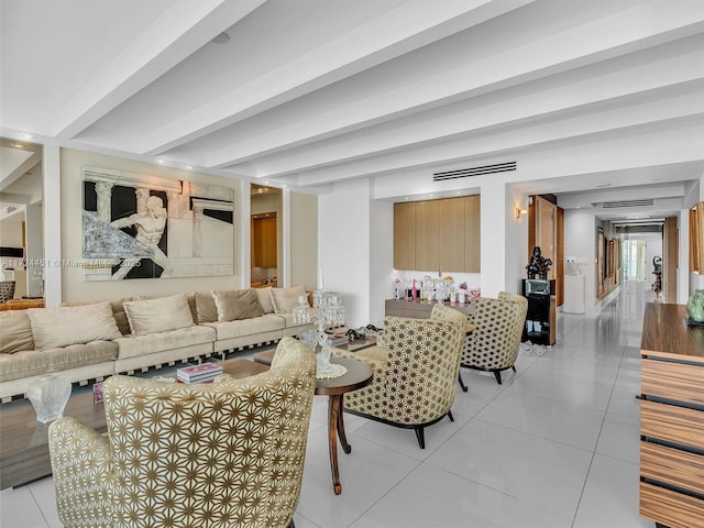 living room featuring light tile patterned flooring