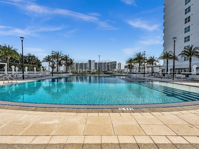 view of pool featuring a patio