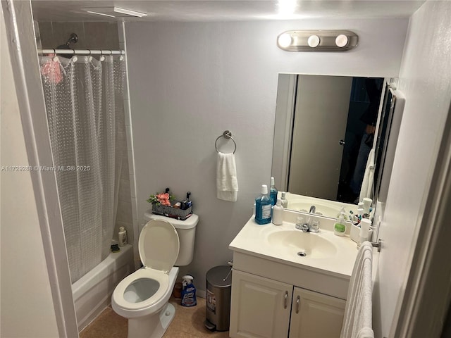 full bathroom featuring vanity, toilet, and shower / tub combo