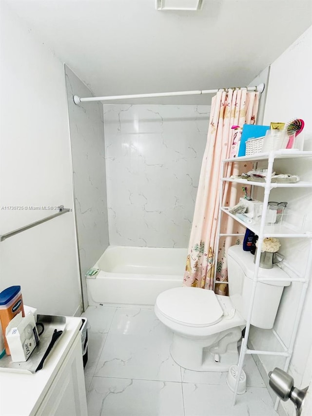 1401 NE 191st St Unit D112, Miami, FL 33179 - bathroom with shower / bath combo with shower curtain, toilet, and marble finish floor