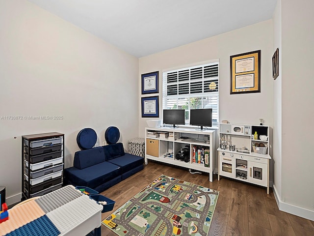 living room with dark wood-type flooring