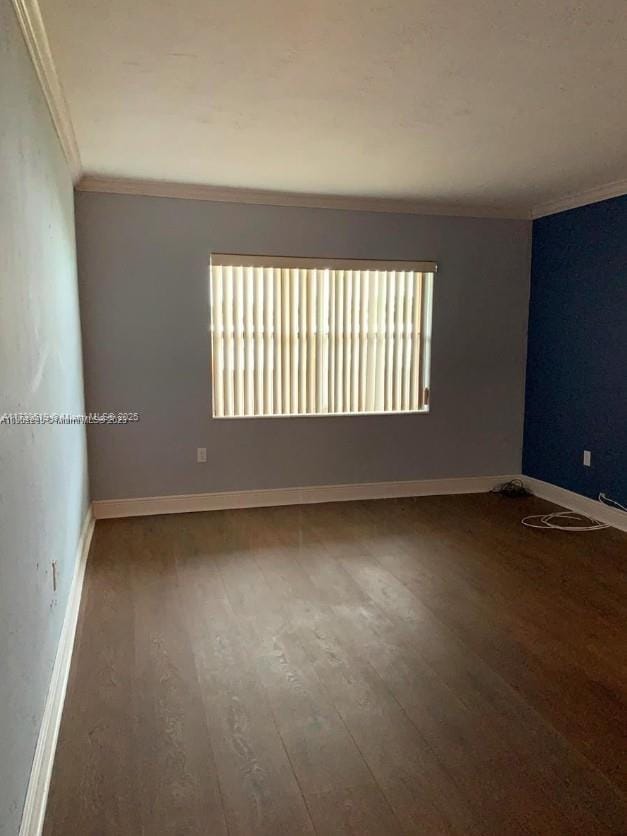 empty room featuring crown molding and hardwood / wood-style floors