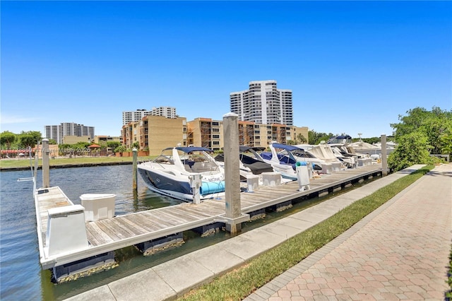 view of dock with a water view