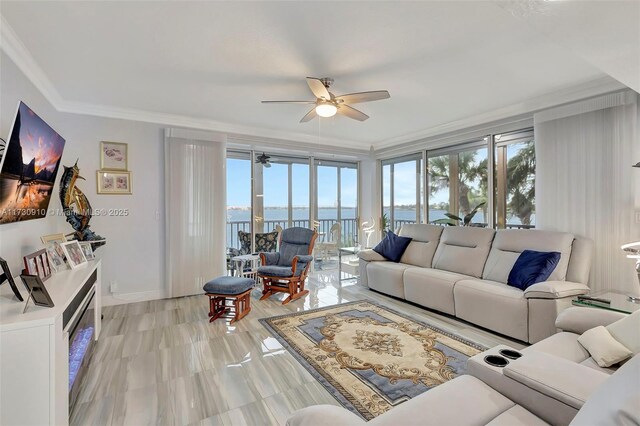 kitchen with crown molding, a kitchen breakfast bar, kitchen peninsula, pendant lighting, and stainless steel appliances