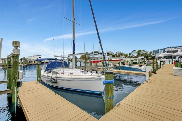 view of dock with a water view