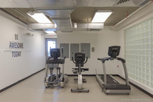 exercise room featuring electric panel