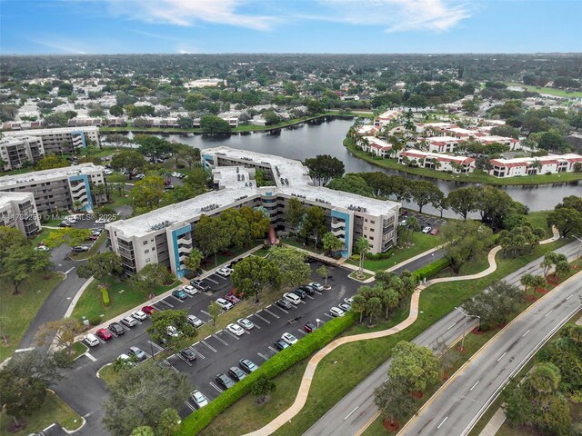 aerial view with a water view