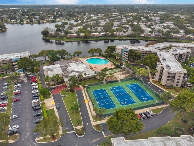 aerial view featuring a water view