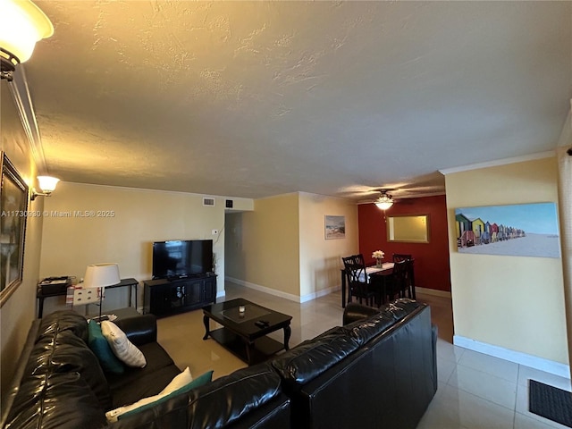 living room featuring ceiling fan