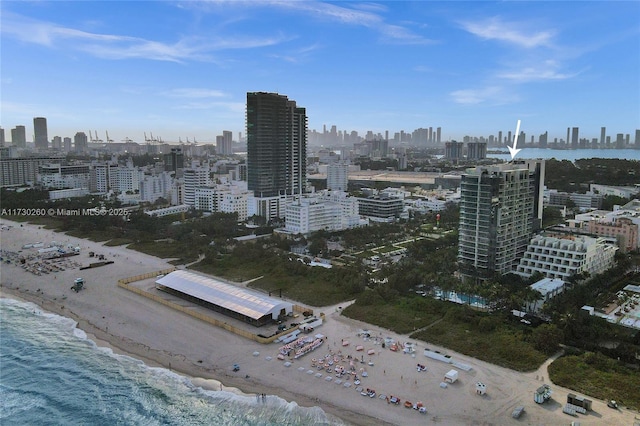 city view featuring a water view and a beach view