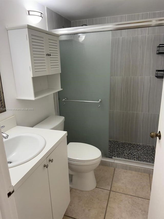 9040 SW 125th Ave Unit D210, Miami, FL 33186 - bathroom featuring vanity, a shower stall, toilet, and tile patterned floors