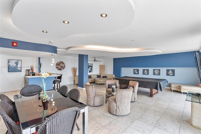 2500 NE 135th St Unit B206, North Miami, FL 33181 - dining space with billiards, a textured ceiling, ceiling fan, and recessed lighting