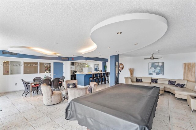 2500 NE 135th St Unit B206, North Miami, FL 33181 - rec room with a textured ceiling, pool table, recessed lighting, and ceiling fan