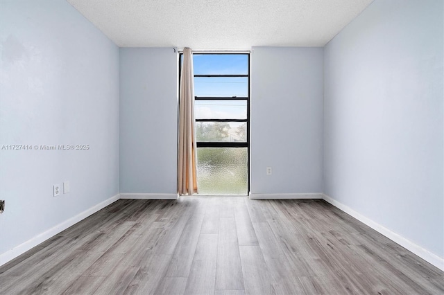 empty room featuring a textured ceiling and light wood-type flooring