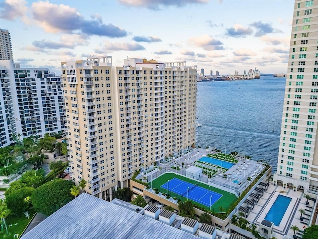 aerial view with a water view