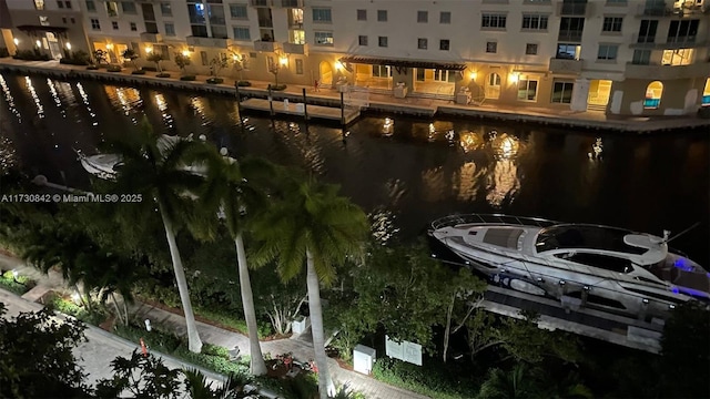 exterior space with a water view