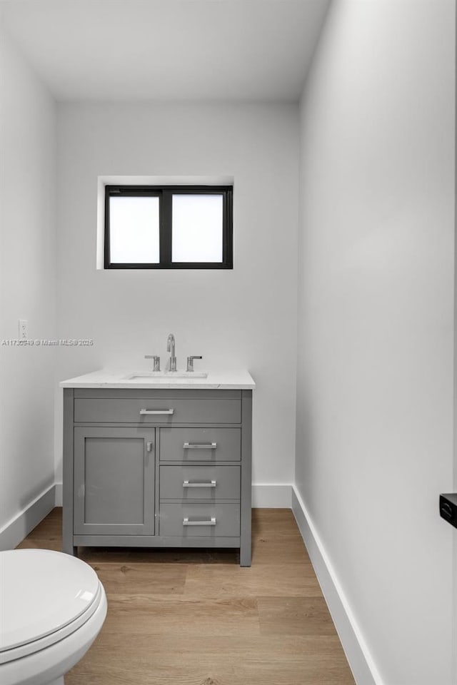 bathroom featuring vanity, toilet, and wood-type flooring