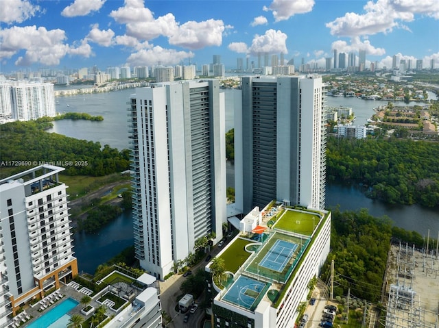 bird's eye view featuring a water view