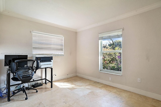 home office featuring crown molding