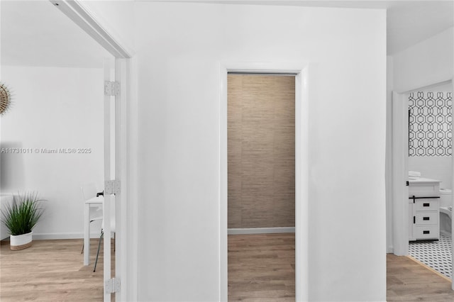 bathroom with wood-type flooring and vanity