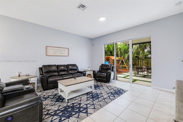 living room featuring light tile patterned floors