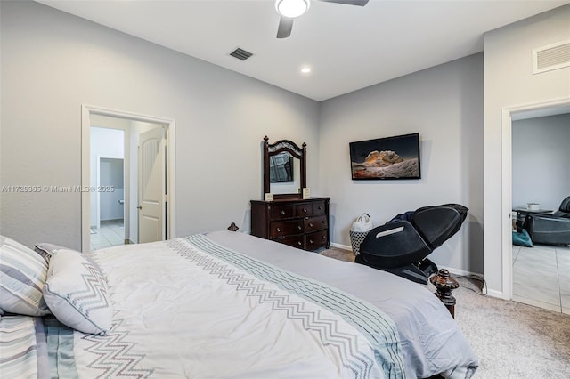 bedroom featuring ceiling fan and carpet flooring