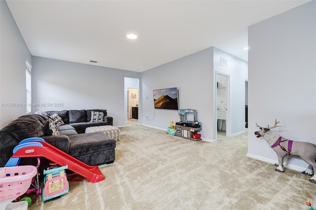 living room featuring carpet flooring